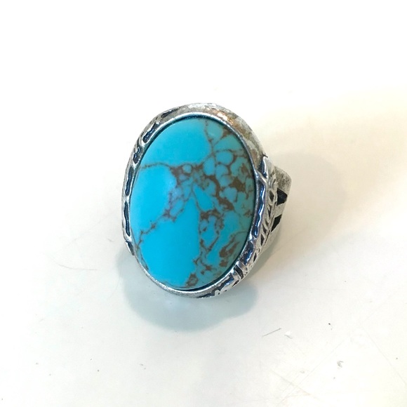 Semi-Previous Turquoise-Silver Adjustable Ring 1” - Picture 3 of 10